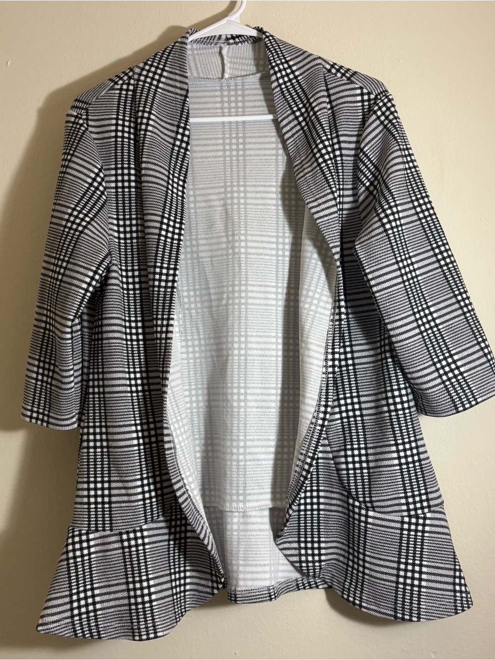Women’s Black & White Plaid Open-Front Blazer Jacket Size 0XL